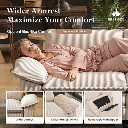 HERA'S HOUSE 158" Modular Sectional Sofa, Oversized L Shaped Couches for Living Room, Comfy Cloud Couch with Ottoman, 5-Seater Deep Seat Sofa with Throw Pillow, Corduroy Beige
