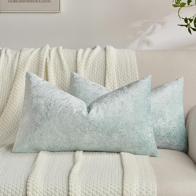 FUTEI Light Blue Flannel Throw Pillow Covers 12x20 Inch Set of 2,Soft Dimensional Textured Lumbar Pillow Cases,Modern Home Decor for Couch Living Room