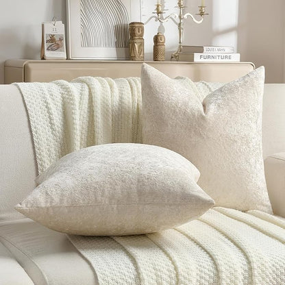 FUTEI Cream Flannel Throw Pillow Covers 22x22 Inch Set of 2,Soft Dimensional Textured Cushion Cases,Modern Home Decor for Couch Living Room