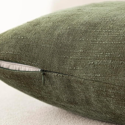 Foindtower Pack of 2 Soft Textured Chenille Throw Decorative Pillow Covers Square Accent Solid Cushion Cover Cozy Neutral Farmhouse Pillow Case for Couch Sofa Bedroom Living Room 16x16 Inch,Dark Green