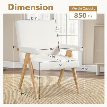 Giantex Mid-Century Modern Accent Chairs Set of 2, Sherpa Fabric Reading Chair with Padded Armrests, Solid Rubber Wood Frame, Upholstered Side Arm Chair for Living Room, Bedroom, Office, Beige