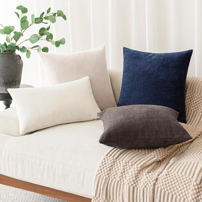 Foindtower Pack of 2 Soft Textured Throw Decorative Pillow Covers Square Accent Solid Cushion Cover Cozy Farmhouse Pillow Case with Zipper for Couch Sofa Bedroom Living Room 24x24 Inch, Charcoal