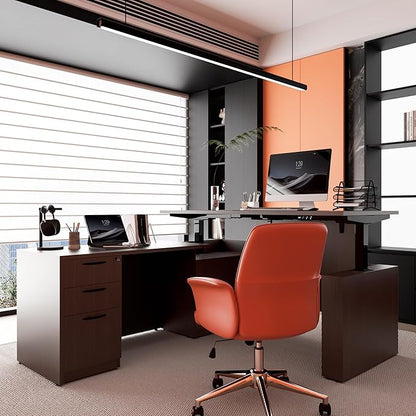 66.93'' Height Adjustable L-Shaped Executive Desk with Drawers and Shelves (Espresso)
