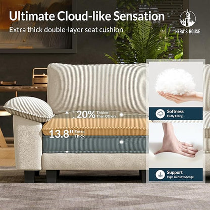 HERA'S HOUSE Oversized Modular Sectional Sofa, 124" U Shaped Cloud Couch with Ottoman and Throw Pillow, Mixed Fabric Sleek Couches for Living Room, Beige