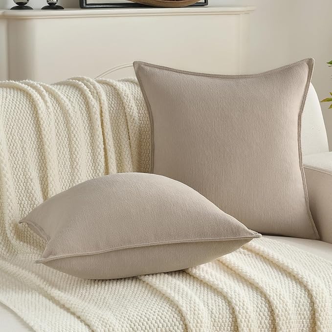 FUTEI Oatmeal Chenille Throw Pillow Covers 16x16 Inch Set of 2,Edges Double-Stitched Cushion Cases,Modern Home Decor for Couch Living Room