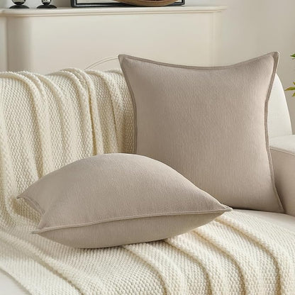FUTEI Oatmeal Chenille Throw Pillow Covers 16x16 Inch Set of 2,Edges Double-Stitched Cushion Cases,Modern Home Decor for Couch Living Room