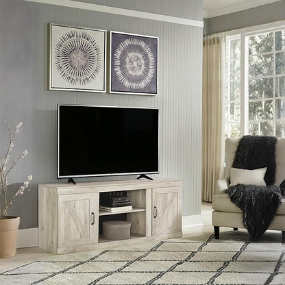 Signature Design by Ashley Bellaby Farmhouse Large TV Stand up to 60" with 3 Adjustable Shelves and Fireplace Option, White