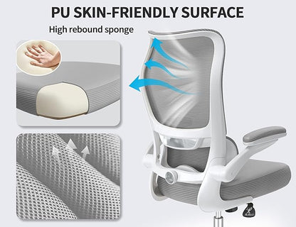 TRALT Ergonomic Office Chair - Desk Chair with Wave High Back Adjustable Lumbar Support Computer Chair - Gaming Chairs Mesh Backrest and PU Leather Seat for Home Reading Chairs to Adults(Grey)