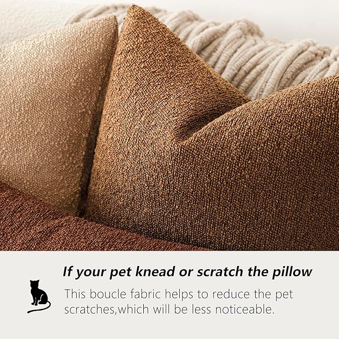 Foindtower Pack of 2, Decorative Textured Boucle Throw Pillow Covers Neutral Accent Solid Pillow Cases Cozy Soft Couch Cushion Case for Chair Sofa Bedroom Living Room Home Decor 22x22 Inch Hazel Brown