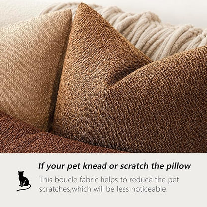 Foindtower Pack of 2 Textured Boucle Throw Pillow Covers Accent Solid Decorative Lumbar Pillow Cases Cozy Couch Cushion Case for Chair Sofa Bedroom Living Room Home Decor 12x20 Inch Hazel Brown