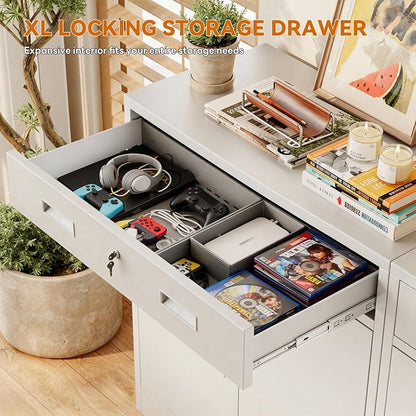 BESFUR Metal Storage Cabinet with Lockable Drawer and 2 Lockable Doors, 36"H White Metal Cabinet with Adjustable Shelf, Locking Storage Cabinet for Home Office, Garage,School, Warehouse, Utility Room