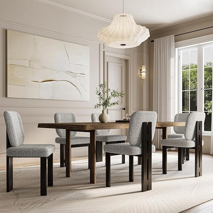 Modern Boucle Dining Chairs Set of 4, Farmhouse Sherpa Upholstered Wooden Kitchen Chairs with Back, Side Armless Dining Room Chairs with Wood Legs for Kitchen Restaurant, Gray