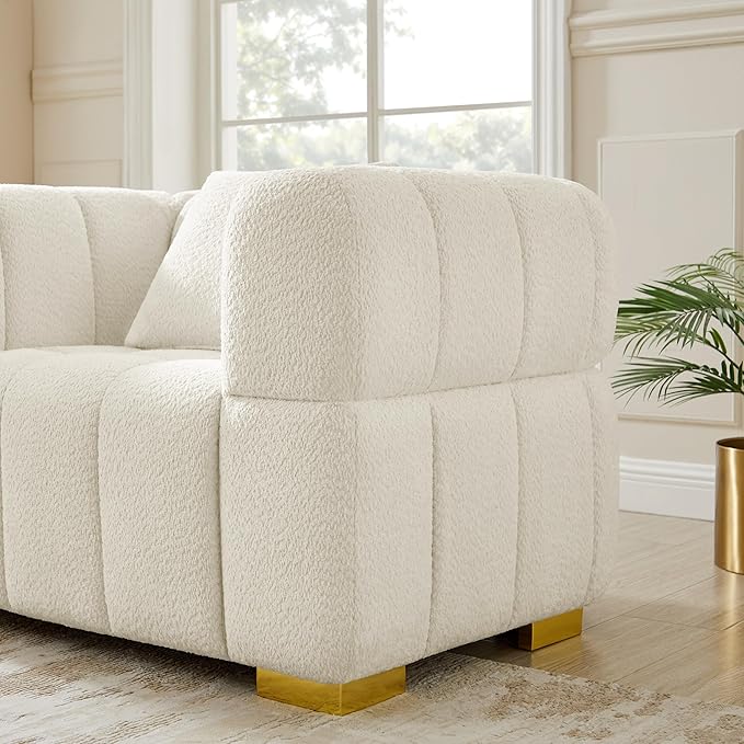 VANOMi Oversized Accent Chairs Set of 2, Boucle Arm Chair with Deep Seat, Oversized Comfy Reading Chair for Living Room, Bedroom, Office, Apartment，White (2 Piece)