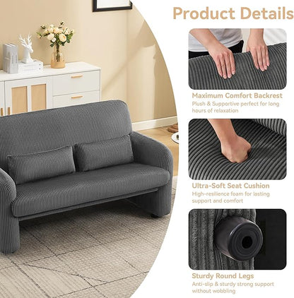Corduroy Accent Living Room Sets, Modern Upholstered Love Seat with 2 Accent Chairs, Wide Comfy Leisure Chair Sets for Bedroom, Office, Grey