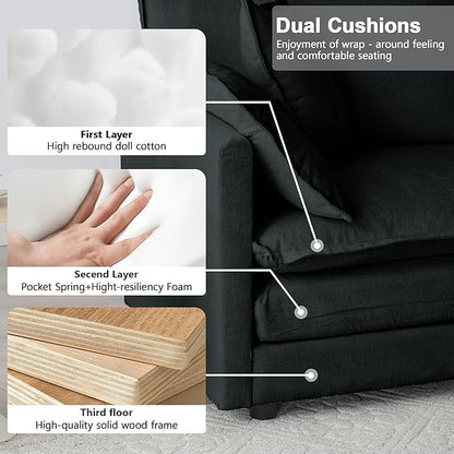 Modular Sectional Sofa, 76.7 Inch L-Shaped Cloud Sofa with Deep Seat Comfortable Chenille Sofa with Cushion Double Sectional Sofa for Living Room Apartment,Black