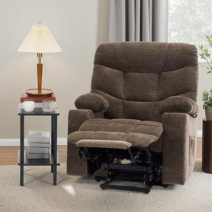 MCombo Oversized Power Lift Recliner Chair with Extended Footrest for Elderly People, Fabric R7289 (Brown, Medium-Oversize)