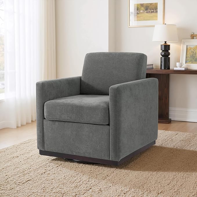 UIXE Swivel Accent Chairs Set of 2, Chenille Upholstered Armchair Comfy Club Chair for Living Room, Mid Century Modern Arm Chair Single Sofa Nook Bedroom Side Reading Seat - Gray