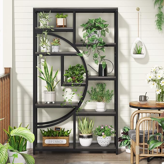 Tribesigns Bookshelf Industrial 5 Tier Etagere Bookcase, Freestanding Tall Bookshelves Display Shelf Storage Organizer with 9-Open Storage Shelf for Living Room, Bedroom, 2 Pack (Gray, 2 Pack)