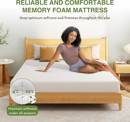 EGOHOME 8 Inch Twin Mattress, Memory Foam Mattress with Cooling Green Tea Gel, Relieve Pressure with Medium Firm Support, CertiPUR-US Certified, 75''L x 38''W, White