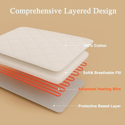 Beautyrest Cotton Heated Mattress Pad - Bed Warmer with 20 Heat Settings Controller, Auto Shut Off Timer, All Around Elastic Deep Pocket, UL Certified, Machine Washable, White Full