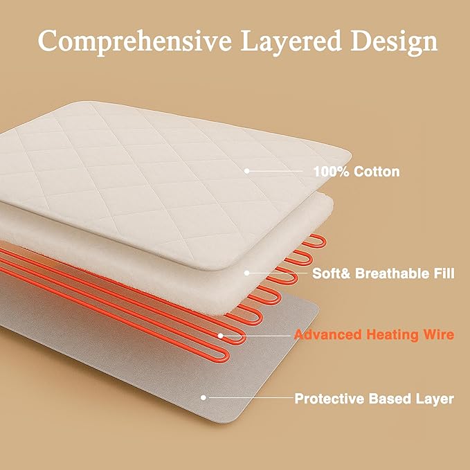 Beautyrest Cotton Heated Mattress Pad - Bed Warmer with 20 Heat Settings Controller, Auto Shut Off Timer, All Around Elastic Deep Pocket, UL Certified, Machine Washable, White Twin XL