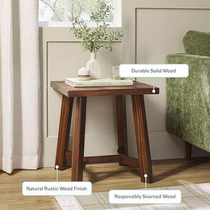 Walker Edison 2-Pack Colt Modern Farmhouse Solid Wood Square Side Tables, 18 Inch, Medium Brown