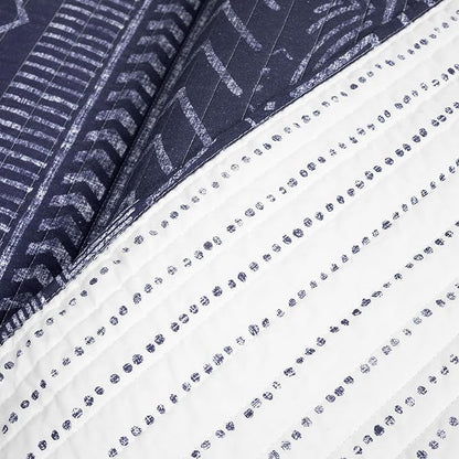 Lush Decor Hygge Geo Pattern Striped 3 Piece Quilt Bedding Set, Full/Queen, Navy