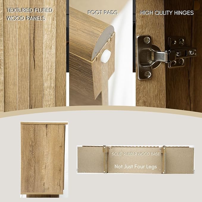 Sideboard Buffet Cabinet with Storage, Natural Freestanding Floor Cabinet 64” Farmhouse Sideboard Wooden Large Storage Cabinet Media Console Table Credenza for Living Room Dining Room Hallway, Single