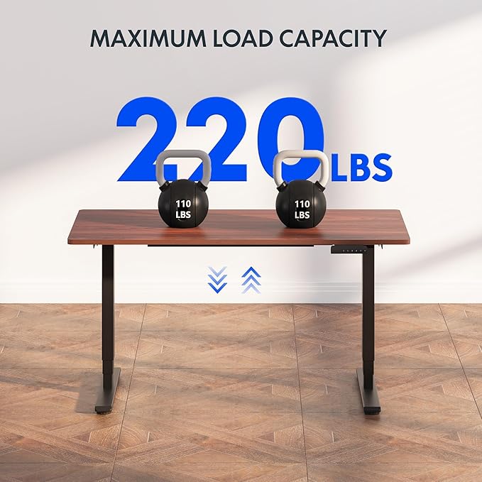 FLEXISPOT E6 Standing Desk 3 Stages Dual Motor Electric 60x24 Inch Whole-Piece Board Height Adjustable Electric Sit Stand Desk(Black Frame + Mahogany Desktop, 2 Packages)