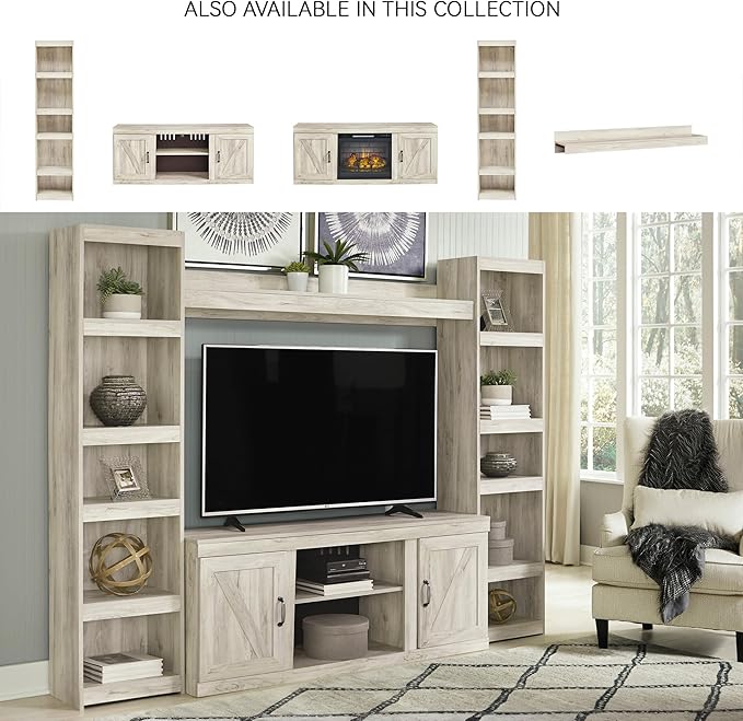 Signature Design by Ashley Bellaby Farmhouse Large TV Stand up to 60" with 3 Adjustable Shelves and Fireplace Option, White