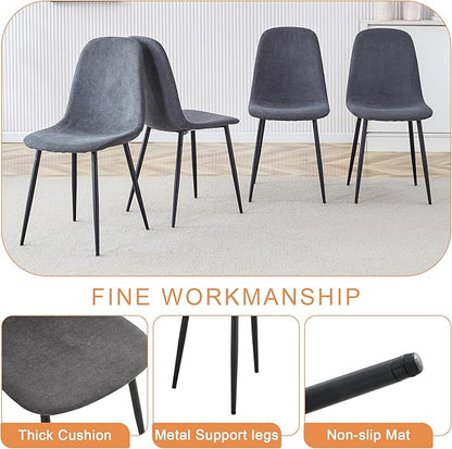 Dining Table Set for 4，Dinner Table Set for 4，55'' Kitchen Table and PU Leather Chairs Set of 4, 5 Piece Dining Table Set for Kitchen Dining Room