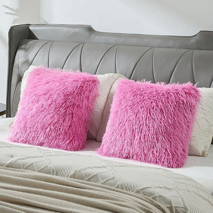FUTEI Hot Pink Decorative Throw Pillow Covers 18x18 Inch Set of 2,Soft Cozy Faux Fine Wool Textured Cushion Case,Modern Home Luxury Decor for Couch Bed Living Room