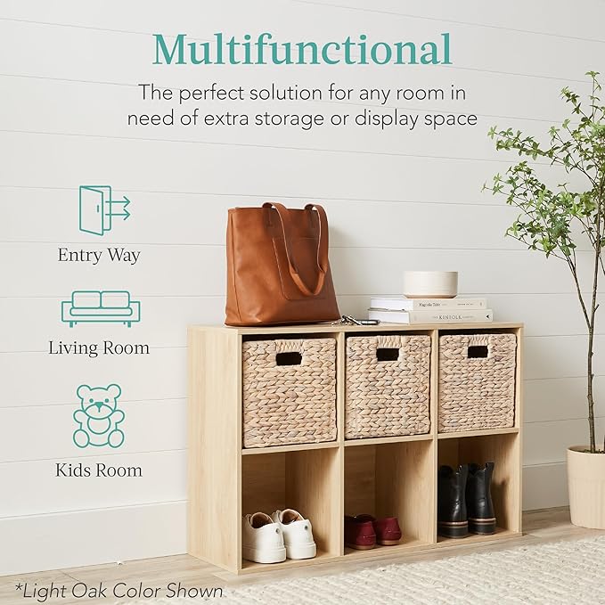 Best Choice Products 6-Cube Storage Organizer, 11in Shelf Opening, Bookcase, Display Shelf, Customizable w/ 3 Removable Back Panels – Whitewash