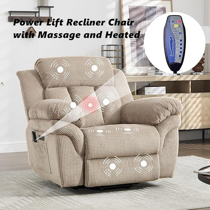 CANMOV Recliner Sofa Set, Oversize Power Lift Recliner Chair and Manual Loveseat with Overstuffed Armrest for Living Room,Bedroom Furniture,Office,1+3 Seat Light Brown