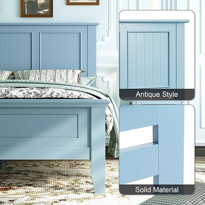 Scurrty Antique Style Wood Headboard Queen Size, Modern Headboard with Vintage Wood Frame, Bedroom Furniture (Blue)
