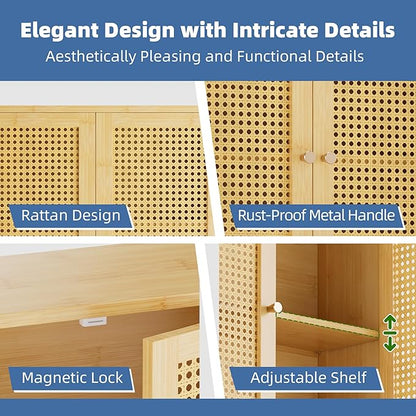 HITNET Bathroom Cabinet Wall Mounted, Rattan Medicine Cabinet, Bamboo Hanging Storage Organizer Over The Toilet with Adjustable Shelf for Living Room, Kitchen, Entryway (Natural)