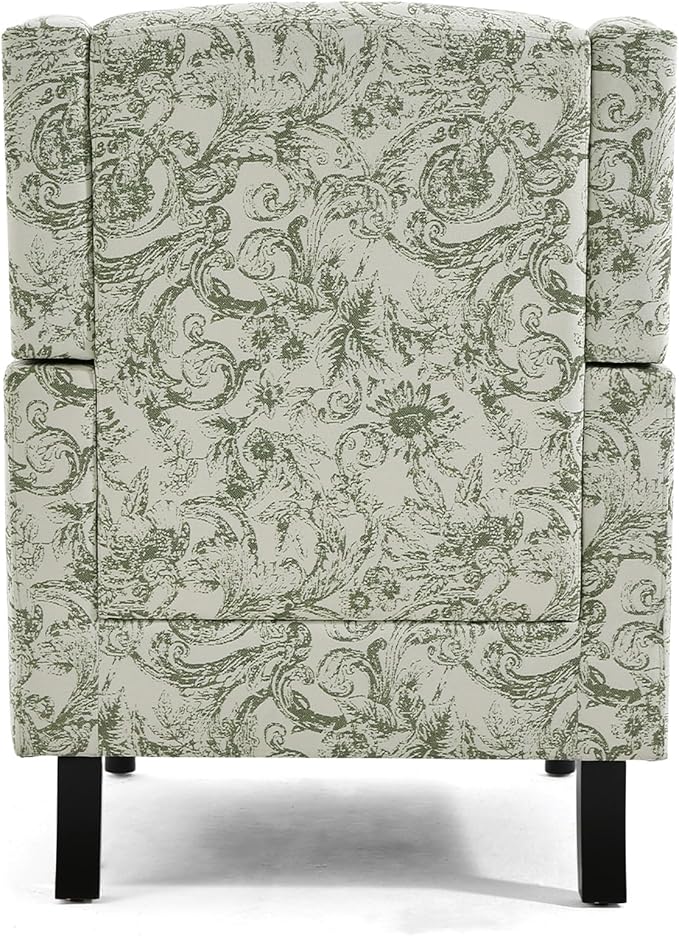 Wingback Accent Chairs Set of 2, High Back Upholstered Armchair, Printed Fabric Wingback Arms Chairs with Wood Legs, Single Sofa Reading Chair for Bedroom Living Room, Green Pattern