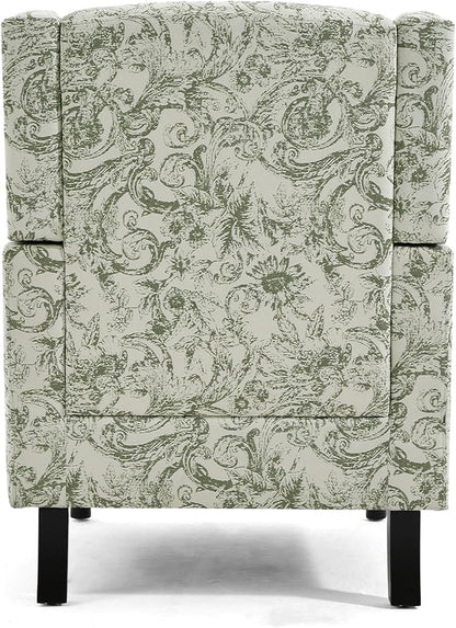 Wingback Accent Chairs Set of 2, High Back Upholstered Armchair, Printed Fabric Wingback Arms Chairs with Wood Legs, Single Sofa Reading Chair for Bedroom Living Room, Green Pattern