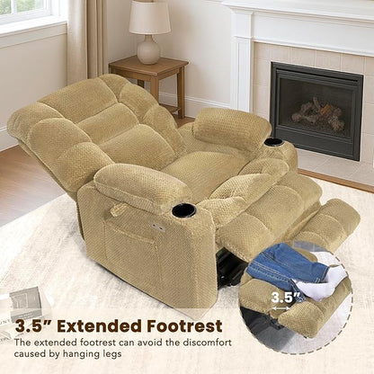 EONIX Wide Power Lift Recliner Chair for Elderly, 400lbs Heavy Duty Oversized Lift Chair with Heat and Massage, Lay Flat Power Lift Recliner with Cup Holders and Charging Ports, Beige