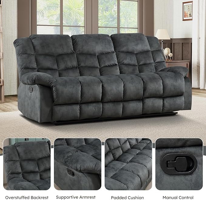 EBELLO Reclining Sofa Furniture Set, Loveseat Recliner Sofa and 3PC Bonded Manual Recliner Set for Living Room, Grey Green (Loveseat+Sofa)