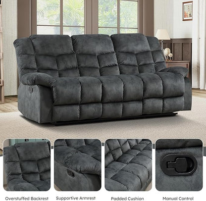 EBELLO Manual Recliner Couch Set, Soft Fabric Reclining Living Room Sofa Set, Included Single Recliner Chair and 3PC Bonded Sofa Couch, Grey Green