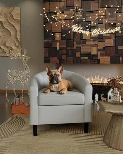 GarveeHome Accent Chairs Faux Leather Chairs Barrel Club Chairs Comfy Living Room Chairs with Sturdy Legs for Bedroom Reading Room Waiting Room(Gray)