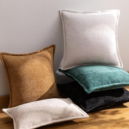 Mustard Yellow Decorative Throw Pillow Covers 18x18 Inch Set of 2 Cozy Soild Chenille Cushion Cases Soft Textured Square Couch Pillows Cover Boho Accent Farmhouse Pillowcases for Bed