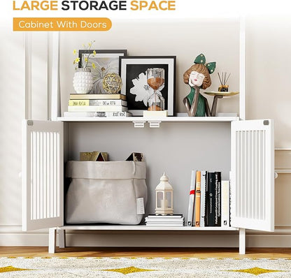 Bookcase with Drawers, 4-Tier Bamboo Bookshelf Ladder Shelf with 6 Hooks, Tall Narrow Retro Book Shelf, 24.8"L x 10.6"W x 59.5"H, Standing Storage Organizer for Living Room, Office, Bedroom, White