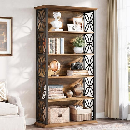 Tribesigns 6-Tier Tall Bookshelf, 71" Industrial Bookcase with Metal Frame, Freestanding Open Storage Shelves for Home Office, Living Room, Bedroom