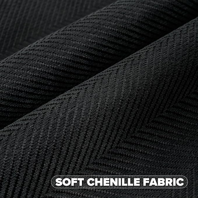 FUTEI Black Chenille Throw Pillow Covers 22x22 Inch Set of 2,Soft Wide Chevron Textured Cushion Case,Farmhouse Home Decor for Couch Bed Living Room