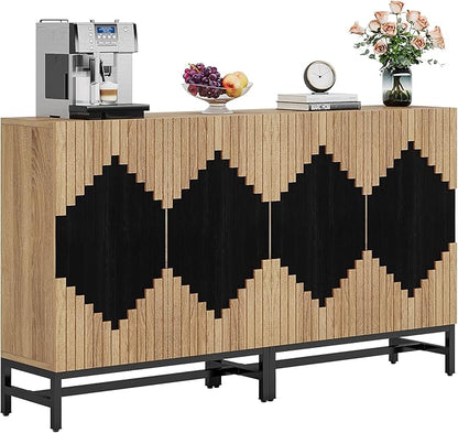 Tribesigns 63'' Farmhouse Sideboard Buffet Cabinet with Storage & Doors, Tall Vintage Credenza Wood Coffee Accent Cabinet for Kitchen, Dining Room, Living Room