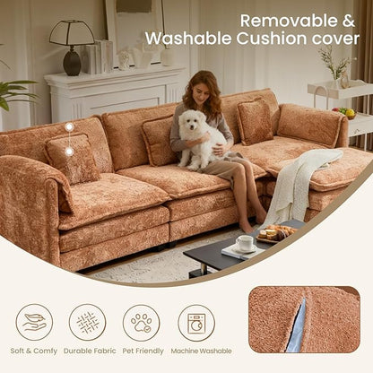 76.2" Modular Sectional Sofa with Movable Ottoman, Deep Seat couches for Living Room, 2 Seater Loveseat Sofa, L Shaped Comfy Cloud Couch with Removable Cover, Armrest Pillow (Orange)