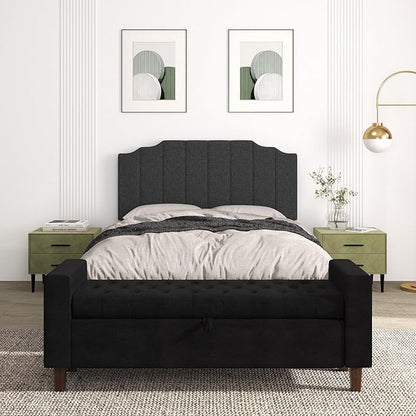 Queen Size Headboard Only, Linen Wall Mounted Headboard Queen/Full Size for Adjustable Bed, Modern Vertical Channel Design with Curved Tufted Upholstered Head Board, Dark Gray