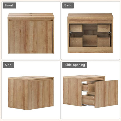 Bathroom Vanity, Natural Color Wall-Mounted Bathroom Vanity with Hidden Drawer (Nature Without Sink, 24)